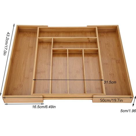 Compartiment de rangement extensible en bambou pour couverts, tiroir de cuisine (1/5)
