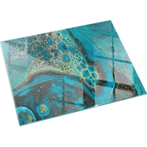 Plaque Rectangulaire en verre trempé décorative de protection avec impression pour salon pour cheminée Motif organique abstrait 60x40 cm