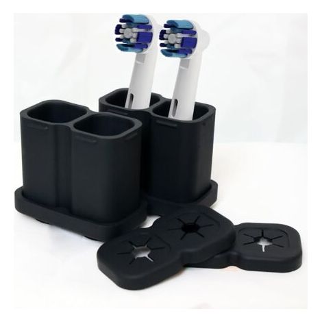 Porte Brosse à Dents en Silicone Noir, Double Support Brosse à Dents Compatible avec Oral-B, IO, Philips Sonicare, Fairywill - Support Brosse à Dents électrique, 2 pièces (1/5)