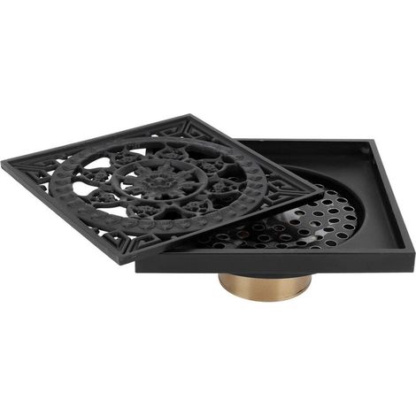 Ecleanfy - Siphon De Sol Exterieur, 10 10 cm Tout Cuivre Drain de Sol de Salle de Bain Noir Drain de Sol Invisibles Anti-Odeur Modèle Vintage Couvercle de Drain de Sol pour Douche Cuisine Hôtel (1/4)