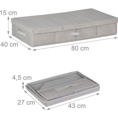 Set di 2 contenitori salvaspazio pieghevoli sottoletto utilizzo ottimale dello spazio design sobrio 80 x 40 x 15 cm in tessuto grigio 130016318