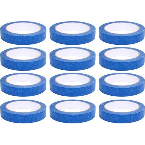 12 rouleaux de ruban adhésif bleu pour peinture, 20 mm x 30 m, pour voitures, camions, motos, loisirs créatifs et travaux manuels. (1/5)
