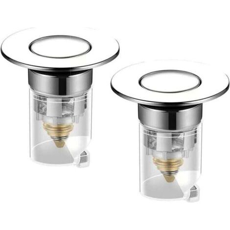 Pack de de 2 bouchons de lavabo, XU, Bonde d'écoulement en acier inoxydable, Noyau de rebond en acier inoxydable, Type push - (1/4)