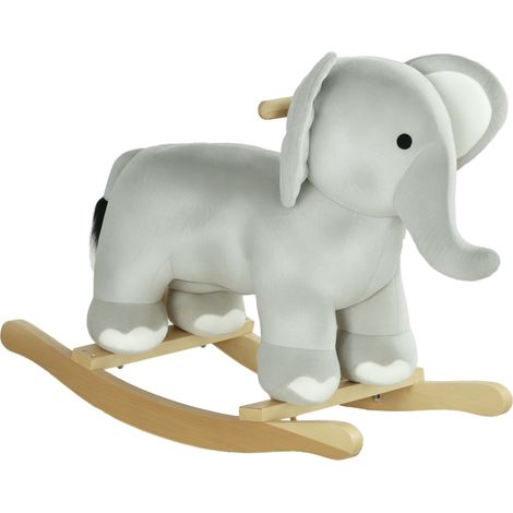 Cavallo a Dondolo per Bambini 2-4 Anni a Forma di Elefante con Suoni e Rivestimento Morbido, Grigio
