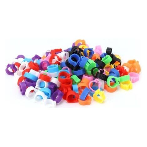 (Blanc, jaune, orange, bleu clair, rose, vert, noir, bleu foncé, violet, rouge)Anneaux de pattes pour pigeons 200PCS 8mm - Couleurs variées - Identification facile (1/4)