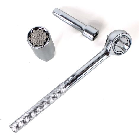 Clé à cliquet universelle 19 x 2,7 cm – Chrome vanadium – Pour boulons 6 à 21 mm – Serrer/desserrer rapidement