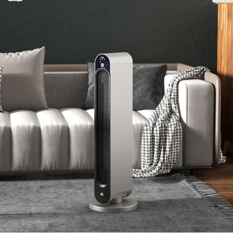 Calefactor PTC oscilante plateado de plástico 25×25×73,5 cm para dormitorio – MEUBLIV (1/5)
