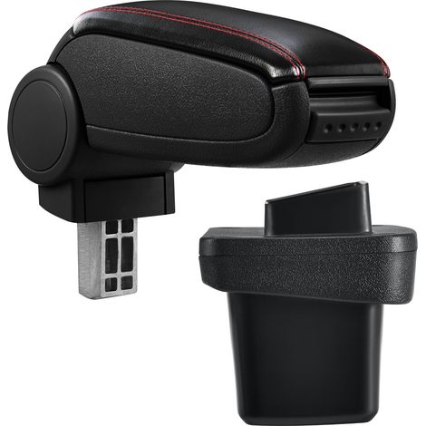 [pro.tec] Bracciolo auto - appoggia braccio con mensola - imbottito - similpelle - nero con cuciture rosse (1/5)