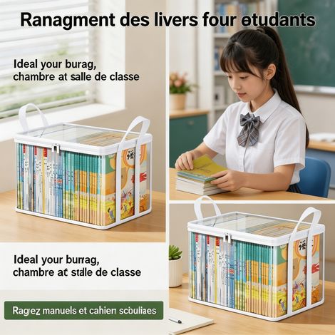 Boîte de Rangement Livres Pliable en PVC Transparent Blanc avec Couvercle Anti-Poussière, Moyen Modèle 24 x 25 x 32 cm, pour Chambre, Bureau et Salon (1/4)