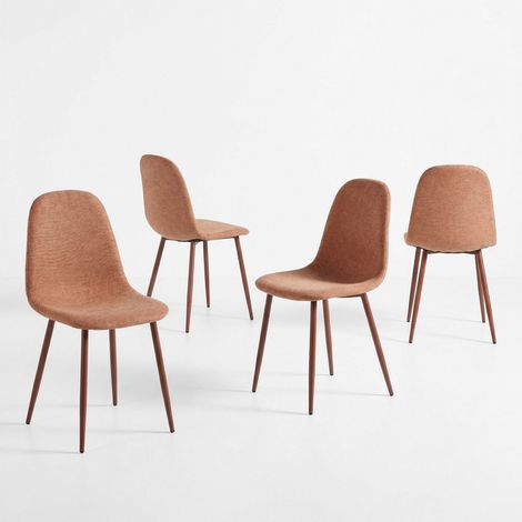 Meubles Cosy Charlton - Set di 4 sedie da pranzo stile scandinavo in tessuto effetto lino cotone e gambe in metallo, colore brick
