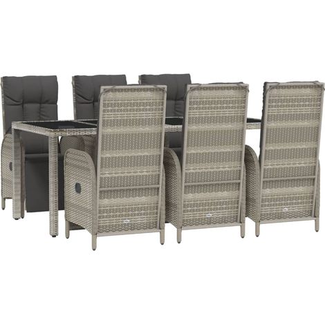 Set da pranzo da giardino in rattan grigio da 7 pezzi e cuscini 020014899
