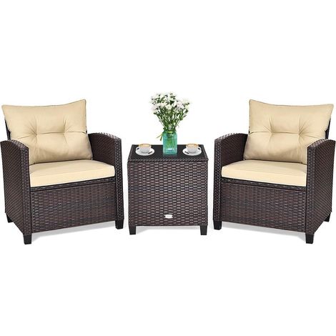 Pour aménager patio ou jardin, salon de jardin 3 pièces avec coussins épais, table basse et housses zippées (1/5)