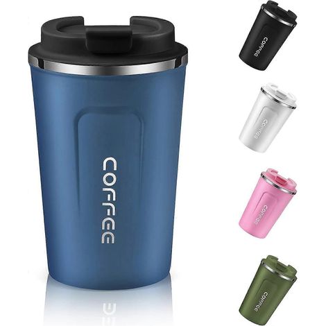 380-ml-Reisebecher mit auslaufsicherem Deckel, wiederverwendbarer, isolierter Edelstahl-Kaffeebecher (blau) (1/5)