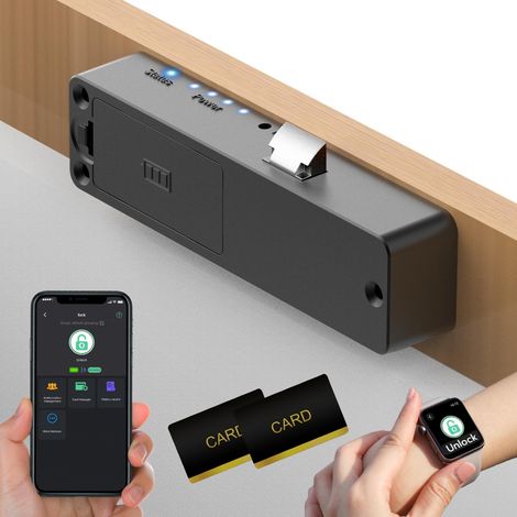 Serrure de tiroir, électronique, pour placard, meuble avec application NFC - Serrure de boîte aux lettres - Sécurité enfant - Pour armoire, tiroir, casier - Noir (1/5)