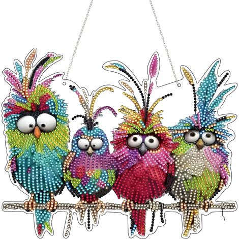 Kit Pendentif Peinture Diamant Double Face 5D, DIY Oiseau Diamond Painting, Créative Acrylique Décorations Suspensions, pour Fenêtres, Portes et Murs, Décoration de Jardin D'entrée (1/5)