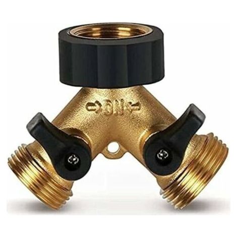FENOPLASTICARobinet Double Machine a Laver, Répartiteur Raccord Robinet Tuyau d'Arrosage en Y 2 Voies pour Tuyaux d'Alimentation 3/4, Robinet Exterieur Jardin Double en Laiton Robuste (1/4)