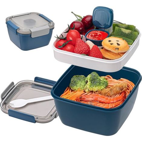 Portapranzo con scomparti, capacità 1500 ml, divisori a doppio strato a prova di perdite, adatto ad adulti e bambini, utilizzabile in microonde e lavastoviglie (blu)