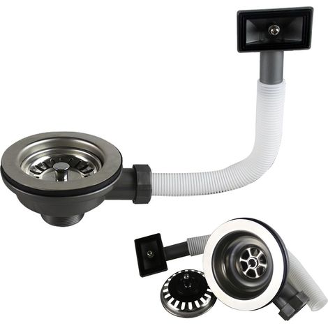 Bonde d'évier en acier inoxydable avec trop-plein 114 mm Siphon Évier de cuisine avec trop-plein, kit de vidange pour évier de cuisine Convient pour la filtration des éviers de cuisine (1/5)