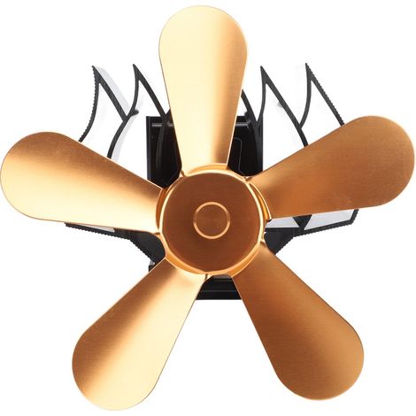 Ventilateur mural pour cheminée, 5 pales, alimenté par la chaleur, pour poêle à bois et combustion de bûches (doré)