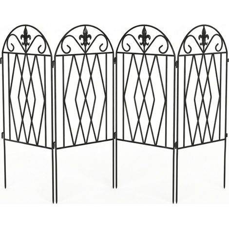 Lot de 4 clôtures en métal noires arquées 125x56 cm pour terrasse et pelouse, décoration design sobre pour jardin pratique et facile à installer