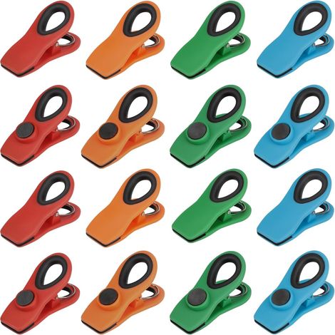 Clip Alimentaire Magnetique - Etanche - Pour Sachets Plastique - 16 Pièces - Rouge Orange Vert Bleu (1/5)