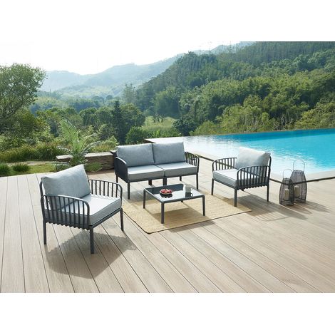 Salon de jardin en polypropylène : 1 canapé 2 places et une table basse - Anthracite - CASILMA de MYLIA (1/4)