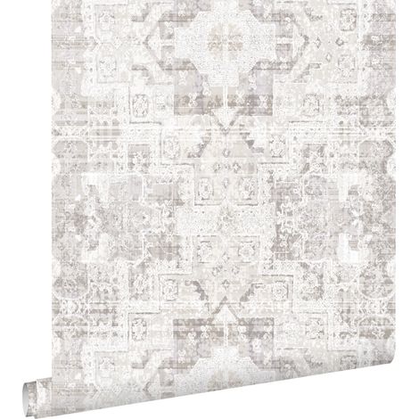 papier peint tapis patchwork kilim oriental gris chaud clair - ESTAhome (1/5)