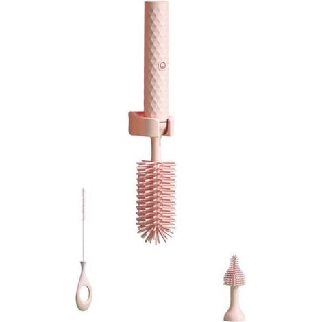Brosse À Biberon - Nettoyant Électrique Sans Fil - Têtes Rotatives En Silicone - Pour Biberons Col Étroit Ou Large - 4 Pièces Rose (1/4)
