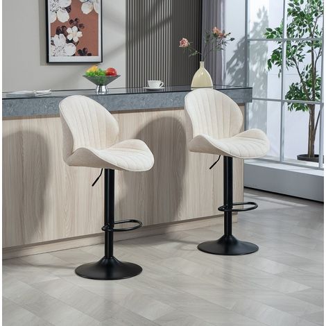 Sgabello da bar in poliestere beige, altezza regolabile, girevole 360°, struttura in acciaio, 62-83 cm (1/5)