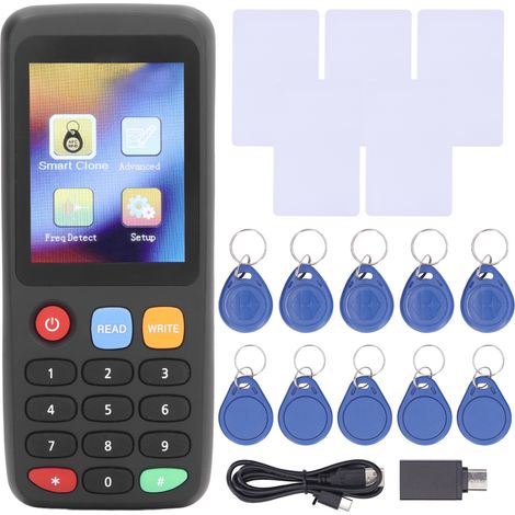 NFC-ID-IC-Kopierer-Duplikator-Set, Lesegerät und Schreibgerät für Zutrittskontrolle, eingebauter Akku, 5 UID-Ringe + 5 T5577-Karten + 5 T5577-Schlüsselanhänger (1/5)