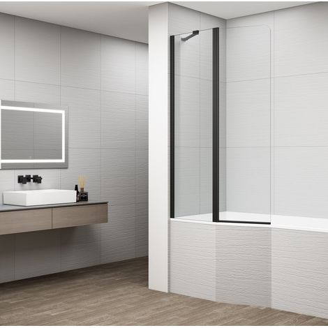 Pare-baignoire rotatif ROTA BLACK avec panneau latéral fixe de 900 mm, verre transparent (1/4)