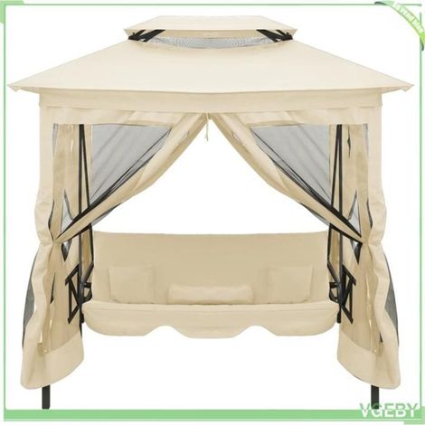 Belvédère convertible en balancelle - FAFEICY - 43239 - Blanc crème - 2 places - 220x160x240 cm (1/5)
