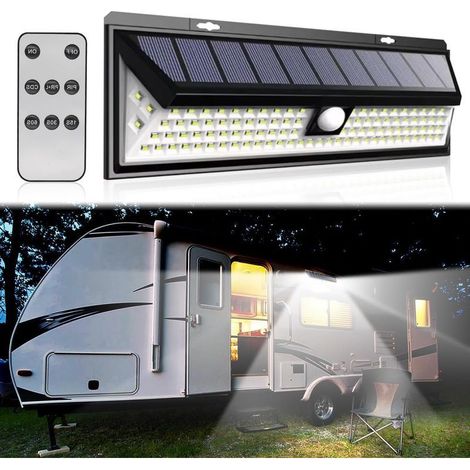 Lampe solaire pour camping-car - Détecteur de mouvement - 118 LED - Avec télécommande - étanche - Pour les voyages en camping-car, les remorques de voyage (1/5)