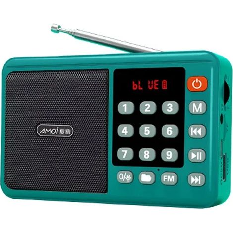 Mini radio FM (bleue) - Écran LED - Enceinte Bluetooth sans fil - USB - Carte TF - Fonction enregistrement (1/5)