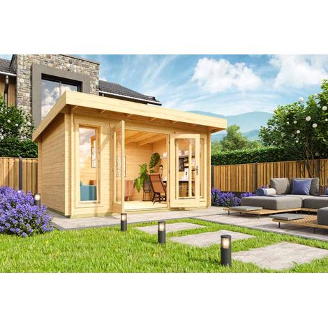 Dorset 2-Log Cabin, Wooden Garden Room, Timber Summerhouse, Home Office - L430 x W370 x H239.4 cm