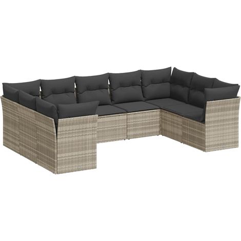 Maison Exclusive - Set Divano da Giardino 9pz con Cuscini Grigio Chiaro Polyrattan (1/3)