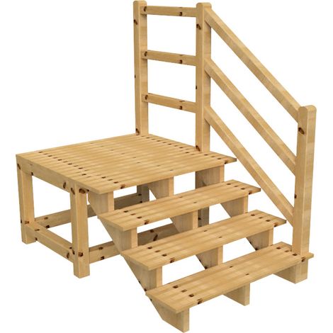 MILANO Außentreppe 4 Stufen H71 cm - Podest L116 x B120 cm - Treppengeländer rechts - Podestgeländer rechts