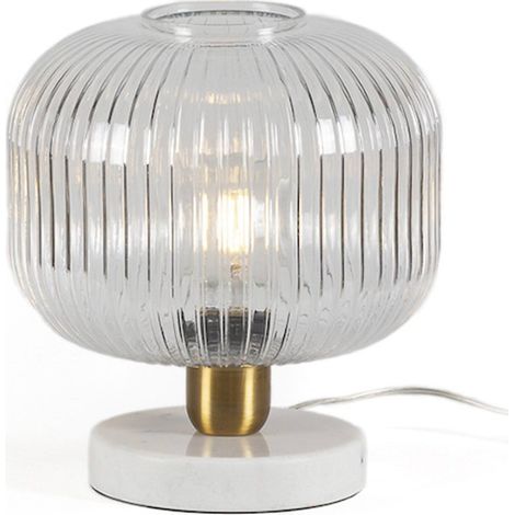 Lampe de table verre et marbre blanc finition dorée élégante - Transparent verre strié blanc doré (1/2)