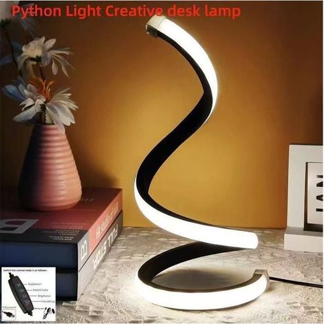 Lampe de bureau moderne en spirale noire (sans base), 2W, lampe de bureau LED simple et réglable, alimentée par USB. (1/5)