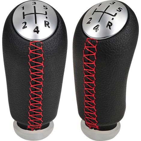 5 Vitesses Manuel Pommeau de Vitesse Cuir Universel pour Renault Megane 2 Clio 3 Scenic 2 Kangoo Boite Levier Voiture,Coutures Rouge (1/4)