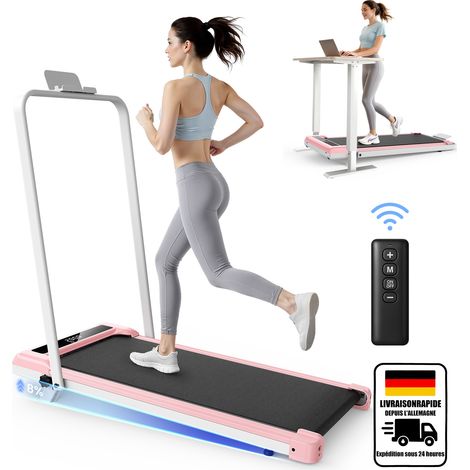 3-in-1-Laufband mit klappbaren Stützstangen, LED-Anzeige, 3,0 PS bürstenlosem Motor und einer Geschwindigkeit von 1 bis 10 km/h – Pink