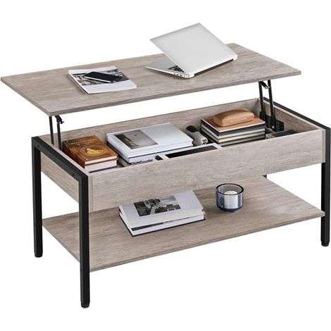 Table Basse avec Plateau Relevable Table de Salon avec Compartiment Caché en Bois MDF Gris 104,5X 49,5 x 47 cm (1/5)