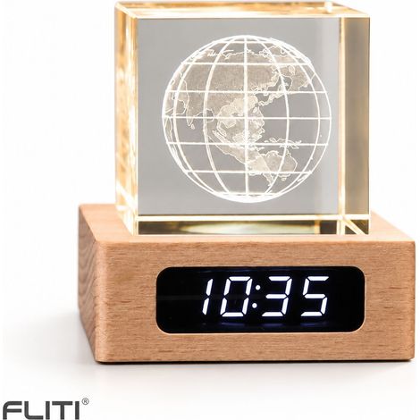 FLITI 3D Kristallwecker, 5 cm, Nachtlicht, LED-Touch-Uhr, Lasergravur, Geschenkbox, Dekoration für Zuhause oder Büro (1/5)