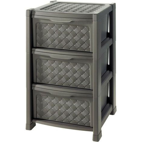 Tontarelli Cassettiera Arianna 3 Cassetti Effetto Rattan Wengé 39x39x63,5 Cm (1/2)