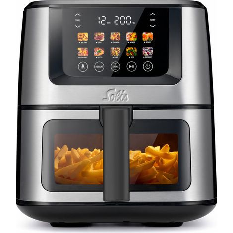 Solis 97978 Air Fry and Dry XL Friggitrice ad aria 7,5 L 1870 W 10 programmi Touch colore Nero, Argento