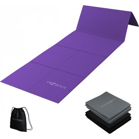 Tapis de yoga, de gym, d'exercices pliable 61 x 183 cm + sac de transport - Violet - Vivezen