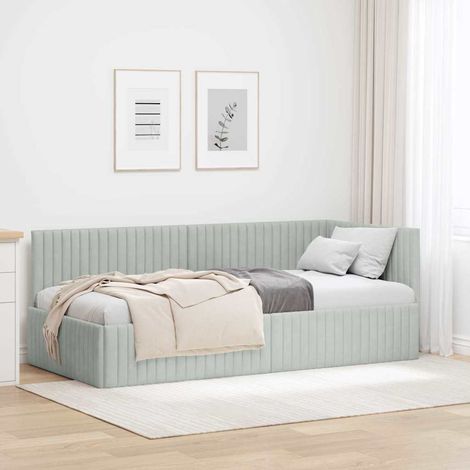 Corner Bed Frame with Headboard Light grey 90 x 190 cm Velvet vidaXL