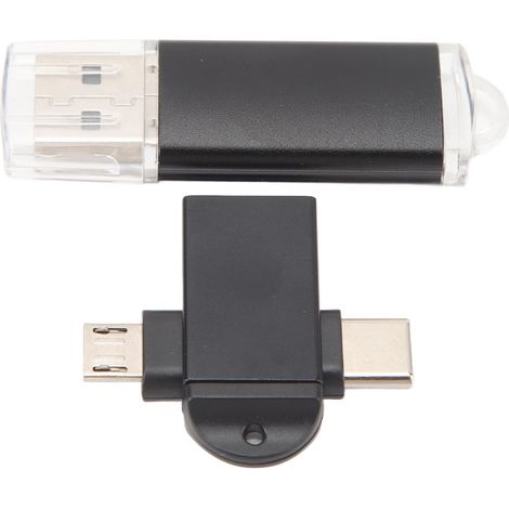 Clé USB compacte et portable avec adaptateurs USB vers Type-C et Micro USB, compatible Windows 98 et OS X 9, noire, 64 Go