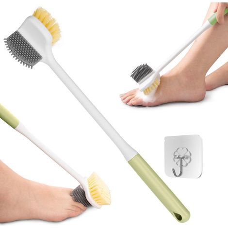 Fußbürste für die Dusche,Multifunktional Fußwaschbürste, Fussbürste mit Langem Stiel,Zehenspalt Reinigungsbürste,Peeling für Dusche,Duschbürste für Senioren,Doppelseitige Fußreiniger(Grün)