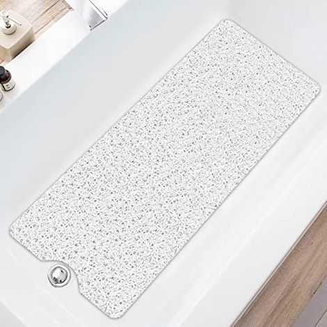 Tapis de douche antidérapant lavable 100 x 40 cm, anti-moisissure, séchage rapide, massage loofa, doux et confortable, tapis de douche avec drainage, tapis de bain en PVC luffa pour les zones humides (1/4)